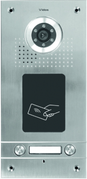 2-кнопочный домофон, встраиваемый или поверхностный монтаж, антивандальный, считыватель карт, VIDOS